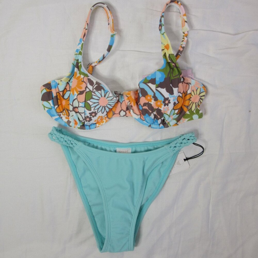 Shade & Shore wild fable 2 Piece Bikini Turquoise Orange Yellow Size XS NWT